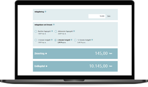 Laptopbildschirm mit Zinsrechner