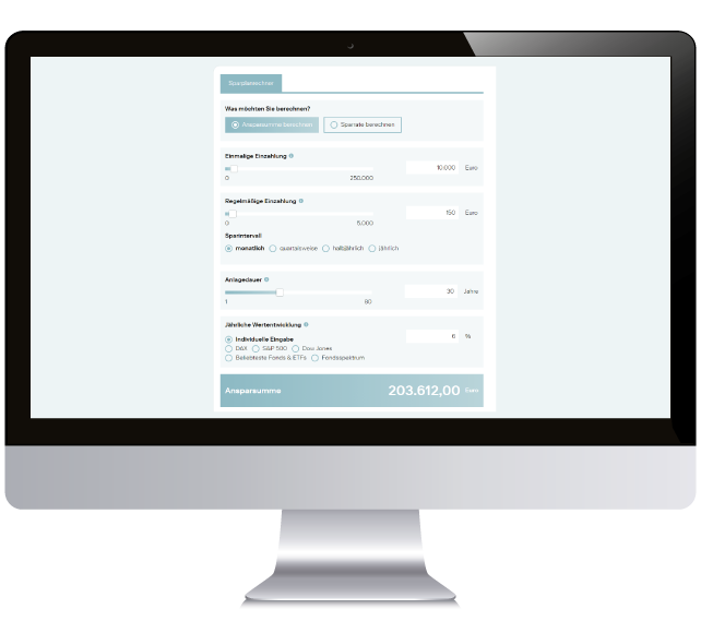 Sparplanrechner Bildschirm mit Abbildung Sparplanrechner